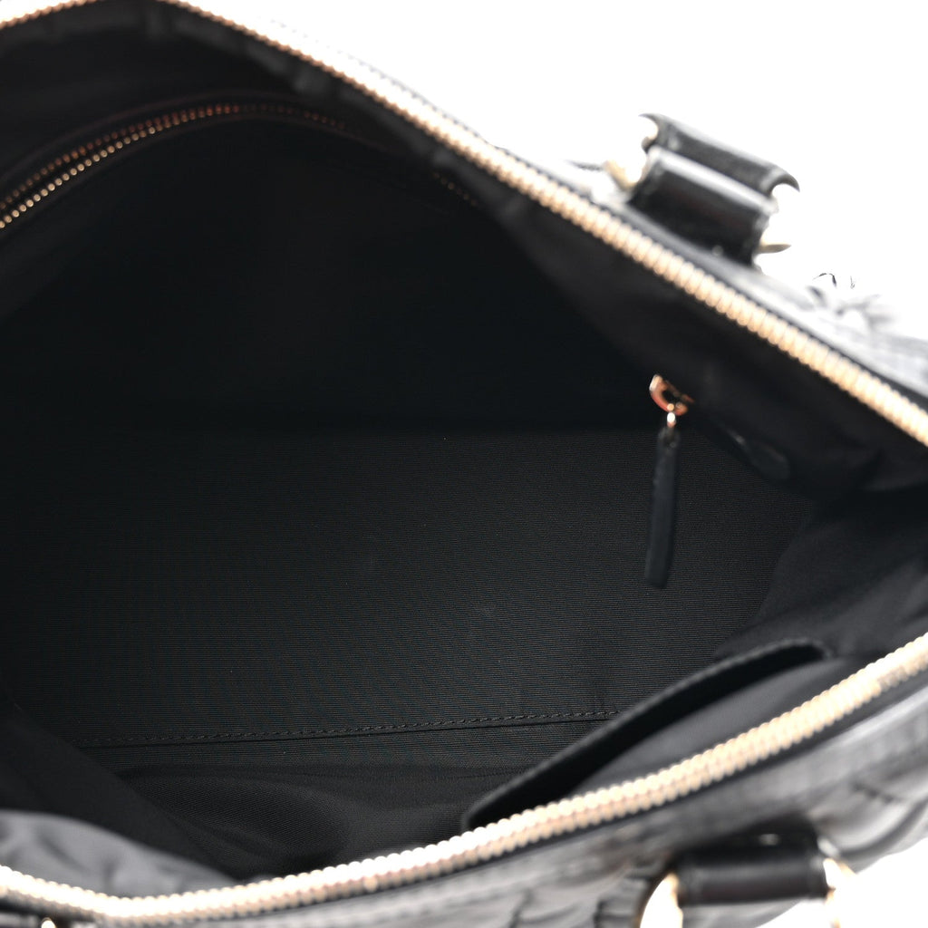 Lambskin Cannage Side Pocket Satchel Black