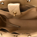 Caviar Quilted Large Shopping Tote Dark Beige