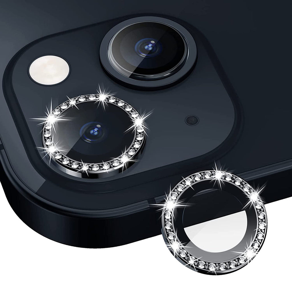 Diamond Camera Lens Protector, Diamond Tempered Glass Camera Cover Screen Protector For Iphone 14 / Iphone 14 Plus  In Black