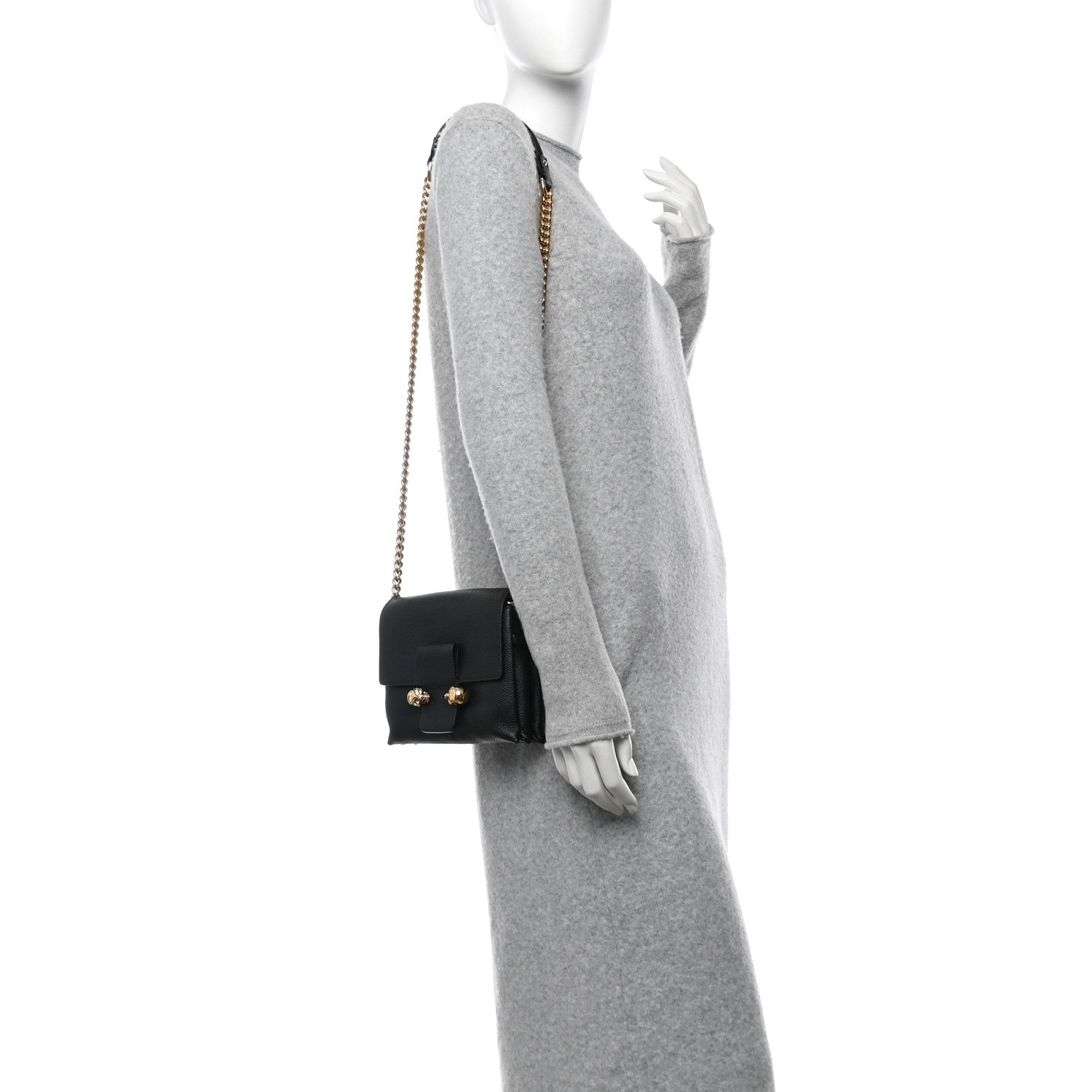 Calfskin Small Twin Skull Chain Crossbody Black