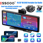 10.26" 4K Touchscreen Portable Car Stereo with Wireless CarPlay, Android Auto, Bluetooth, GPS Navigation, and Reversing Camera for Trucks