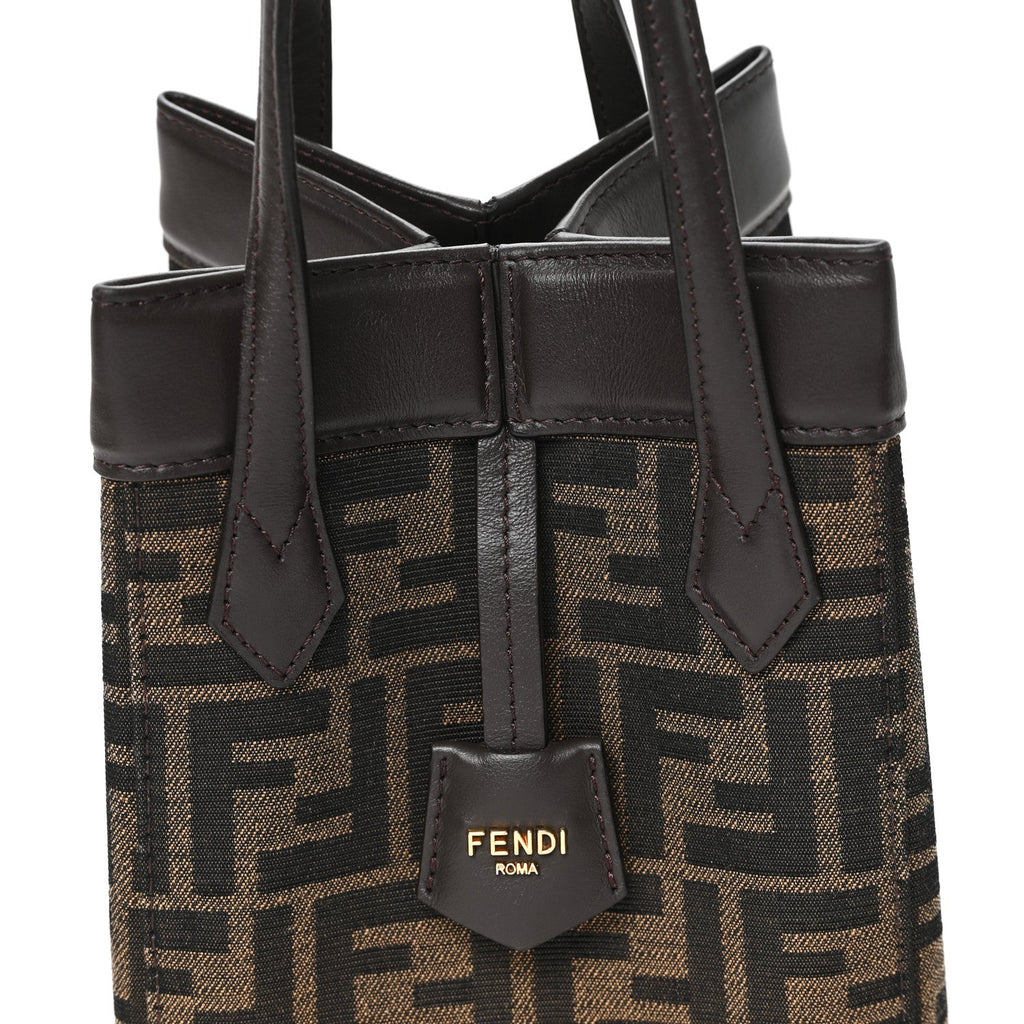 Fabric Jacquard Vitello Grace FF 1974 Mini Fendi Origami Tobacco Moro Ebano