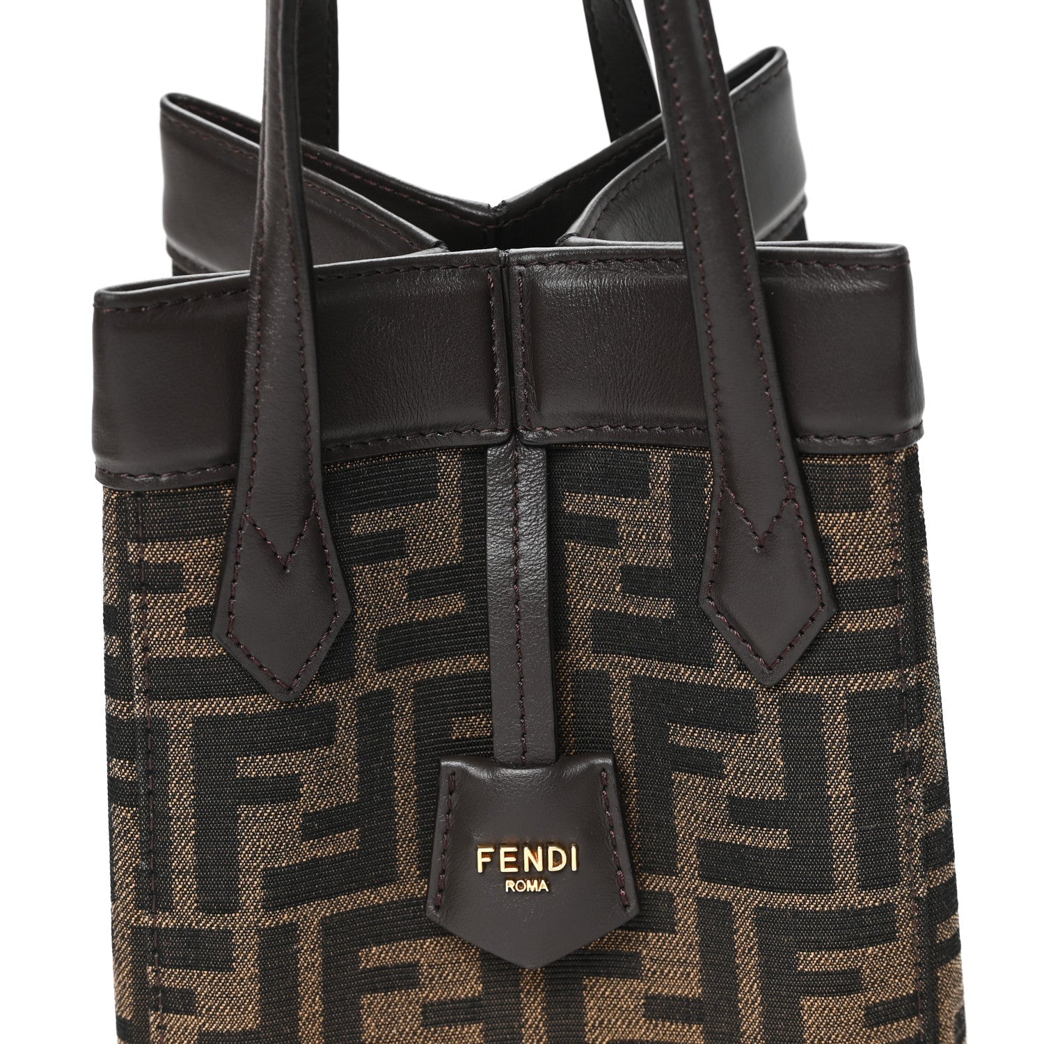 Fabric Jacquard Vitello Grace FF 1974 Mini Fendi Origami Tobacco Moro Ebano