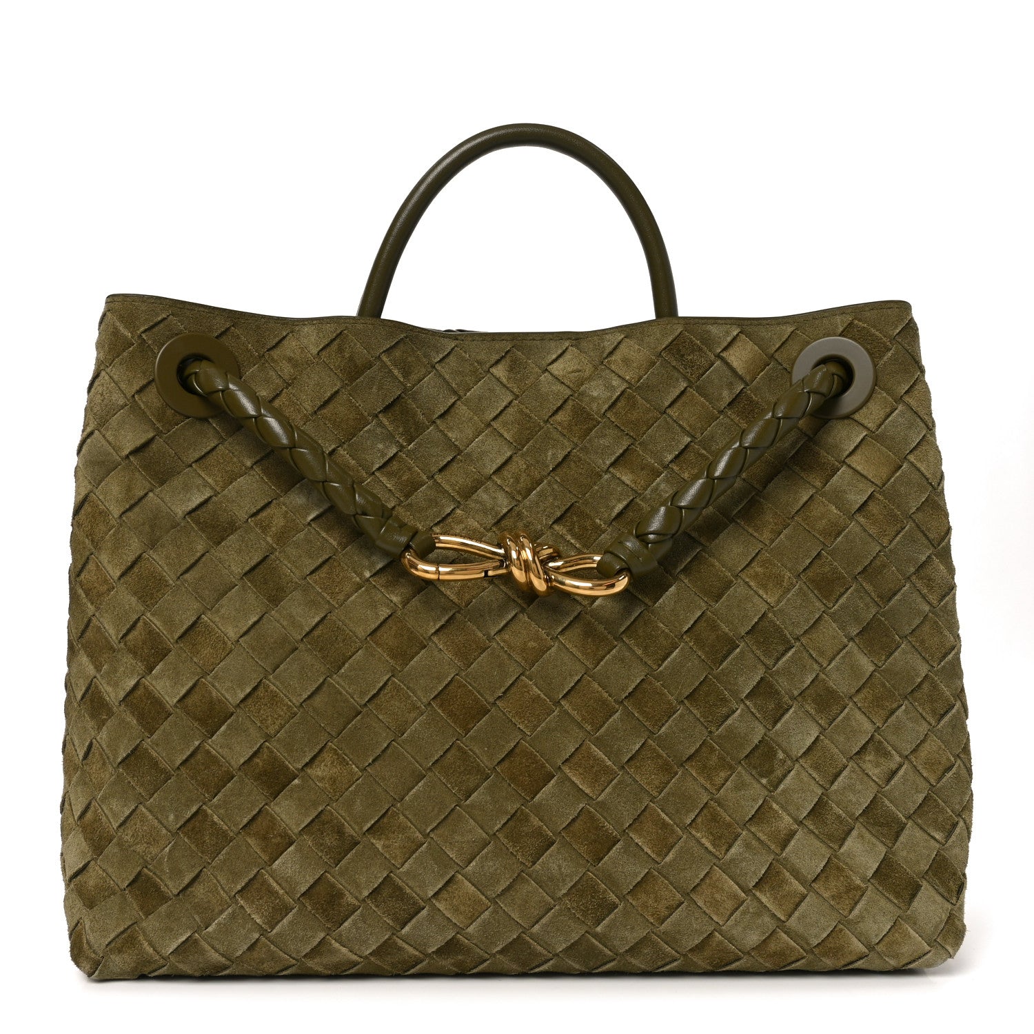 Suede Intrecciato Medium Andiamo Shoulder Bag Mud