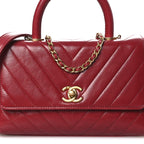 Aged Calfskin Chevron Quilted Mini Coco Handle Flap Red