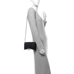 Shiny Calfskin Crocodile Embossed Hourglass Chain Bag Black
