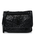 Crinkled Calfskin Matelasse Monogram Baby Niki Chain Satchel Black