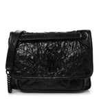 Crinkled Calfskin Matelasse Monogram Baby Niki Chain Satchel Black