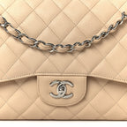 Caviar Quilted Jumbo Double Flap Beige