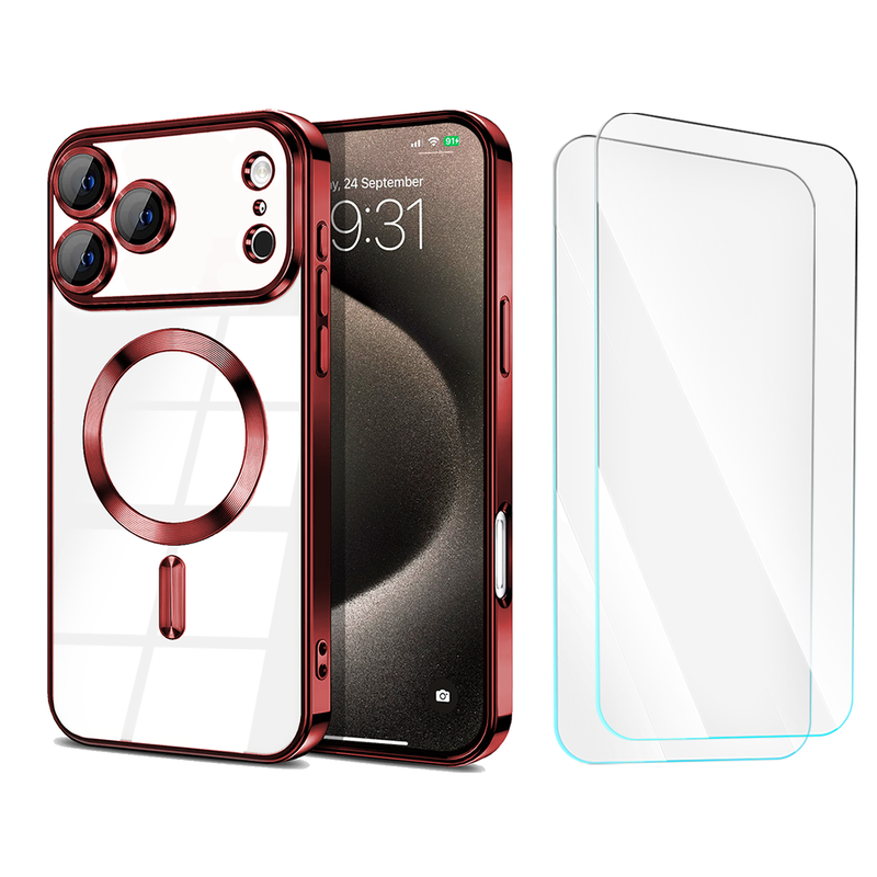 Entronix Bundle Compatible with iPhone 17 Pro Max - [Magnetic] Luxury Glossy Case & 2 Clear Screen Protectors