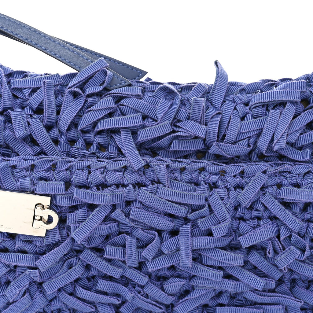 Canvas Fringe Hug Shoulder Bag Blue