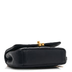 Shiny Lambskin Small Chain Is More Flap Navy Blue