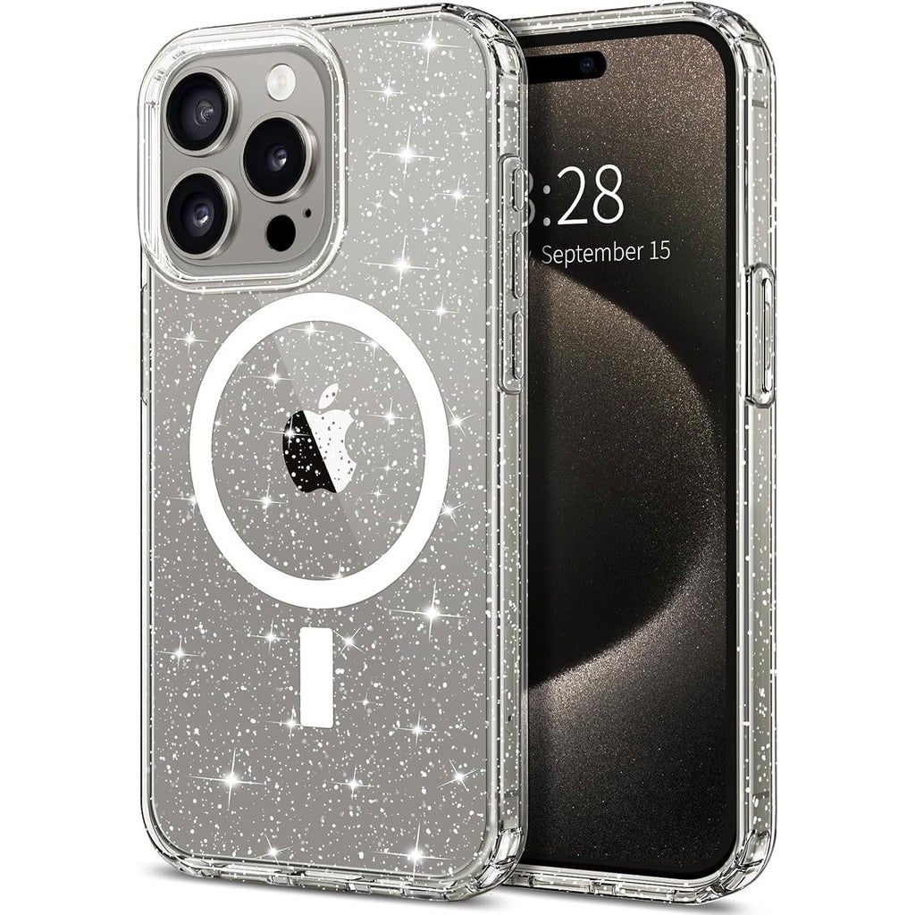 Entronix [Magnetic] Case Compatible with iPhone 15 Pro Max - [Hard Back] Glitter Clear