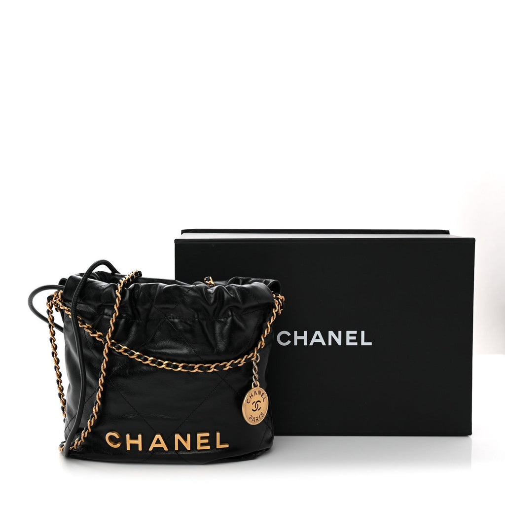 Shiny Calfskin Quilted Mini Chanel 22 Black