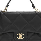 Lambskin Quilted Small Easy Carry Flap Black