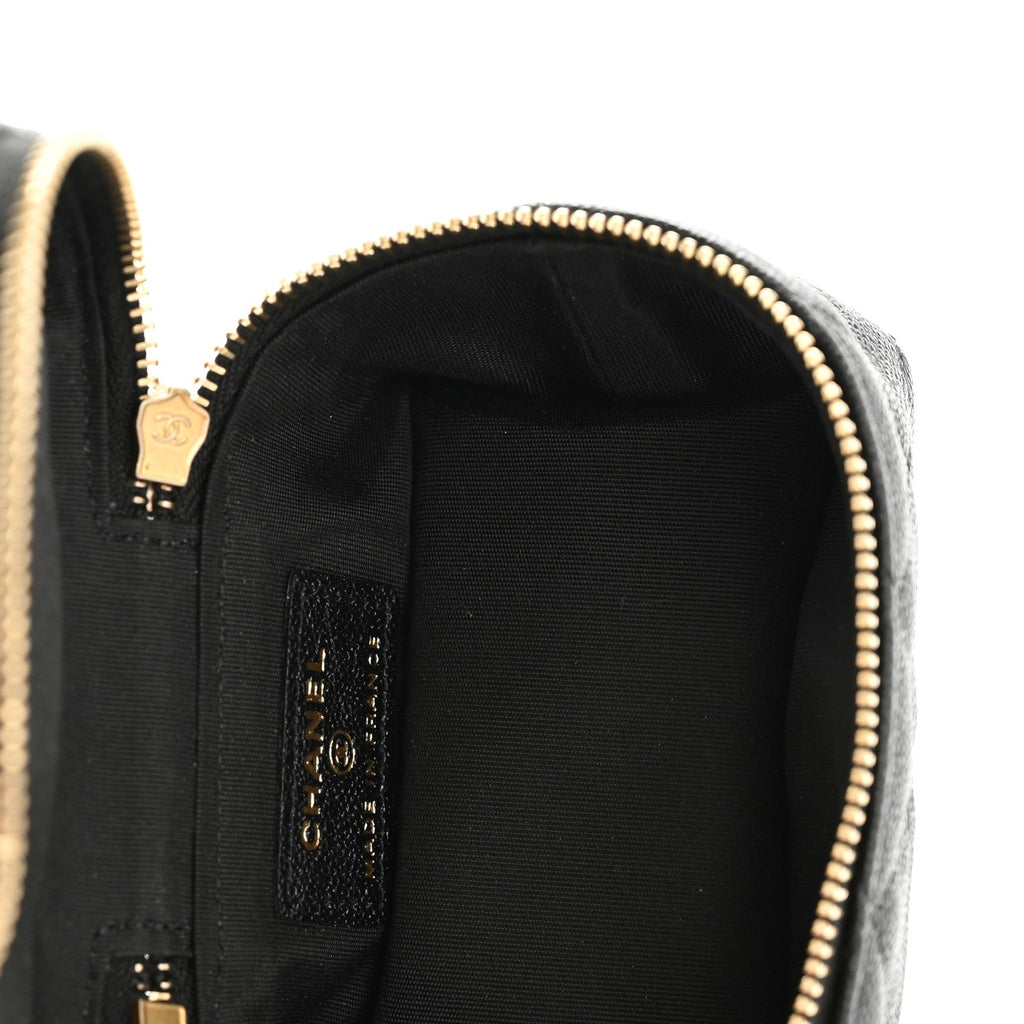 Caviar Quilted Mini Top Handle Vanity With Chain Black