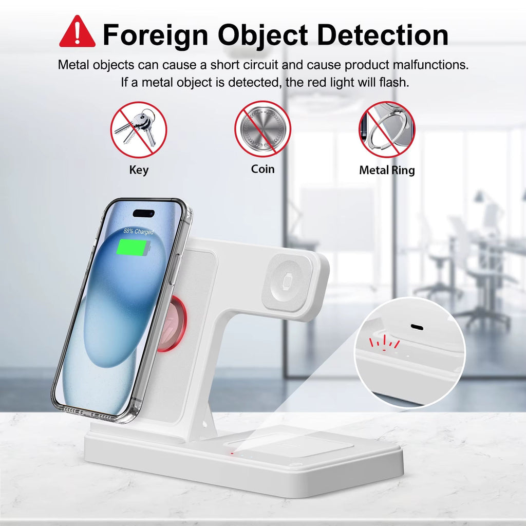 3-in-1 Magnetic Wireless Charging Dock Station with 15W Fast Charging for iPhone 15/14/13/8, Apple Watch, and AirPods