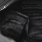 Re-Nylon Vela Saffiano Pocket Double Zip Shoulder Bag Black