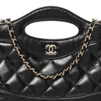 Shiny Crumpled Calfskin Quilted Nano 31 Shopping Bag Black