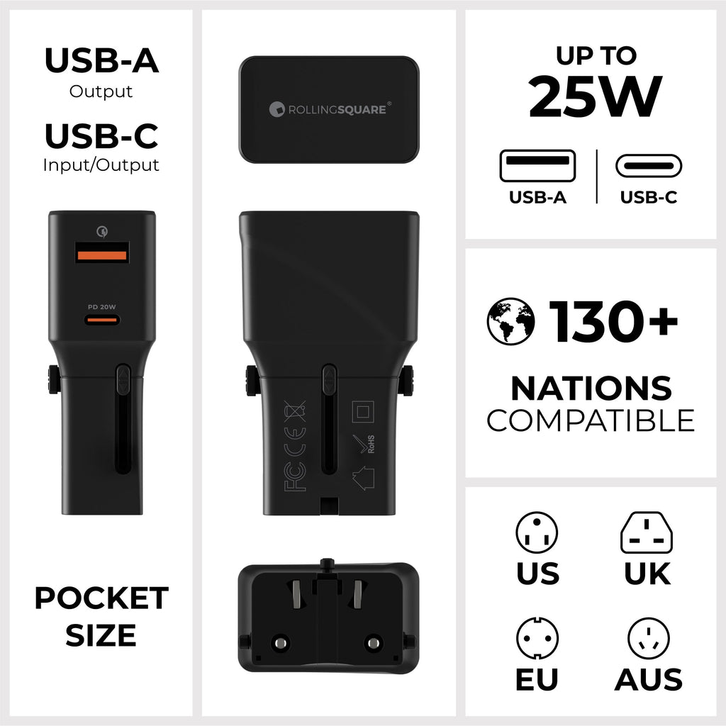 Pocket Travel Charger - US/EU/UK/AU plugs