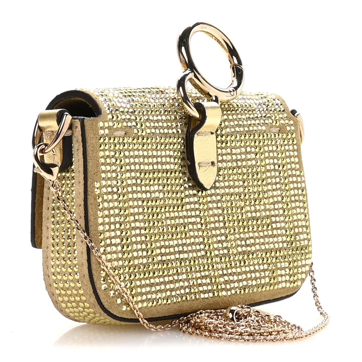 Crystal Vitello Laminato FF Nano Maxi Buckle Baguette Charm Light Gold