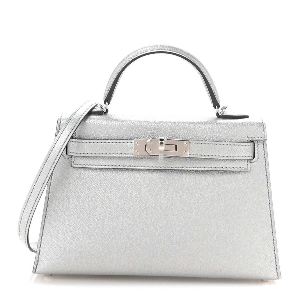 Metallic Chevre Chamkilight Mini Kelly Sellier 20 Argent
