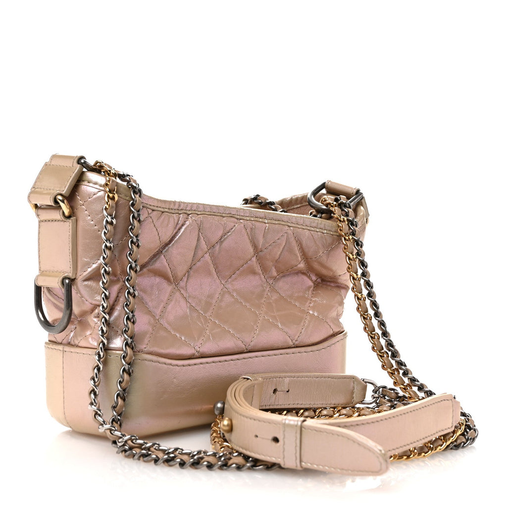 Iridescent Aged Calfskin Quilted Small Gabrielle Hobo Light Pink