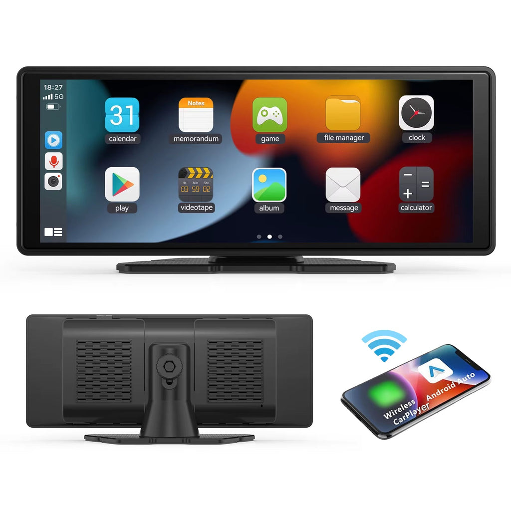 Portable Wireless CarPlay Car Stereo with 10.26" HD Touchscreen, Android Auto, Mirror Link, and Backup Camera Compatibility - 64gb Tf Card
