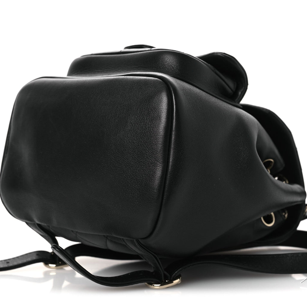 Lambskin Quilted Small Duma Drawstring Backpack Black