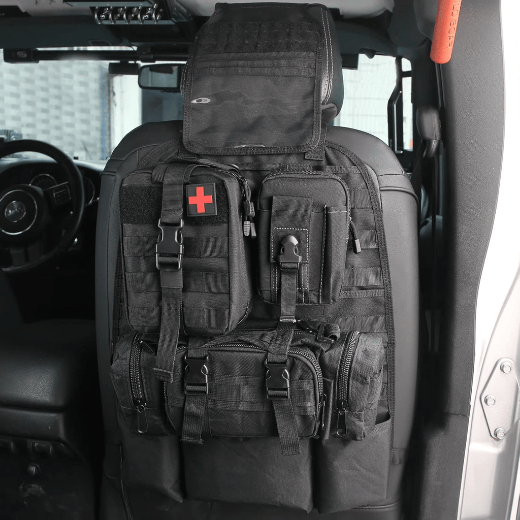 Universal Tactical Vehicle Back Seat Organizer with 3 Detachable Pouches Molle Pouches Truck Seat Organizer Tactical Gear for Car Truck Ford Jeep Vehicle