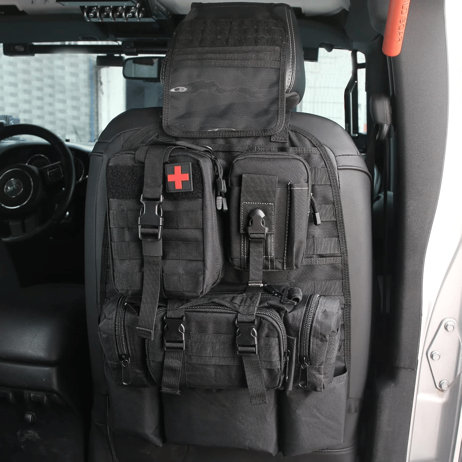 Universal Tactical Vehicle Back Seat Organizer with 3 Detachable Pouches Molle Pouches Truck Seat Organizer Tactical Gear for Car Truck Ford Jeep Vehicle