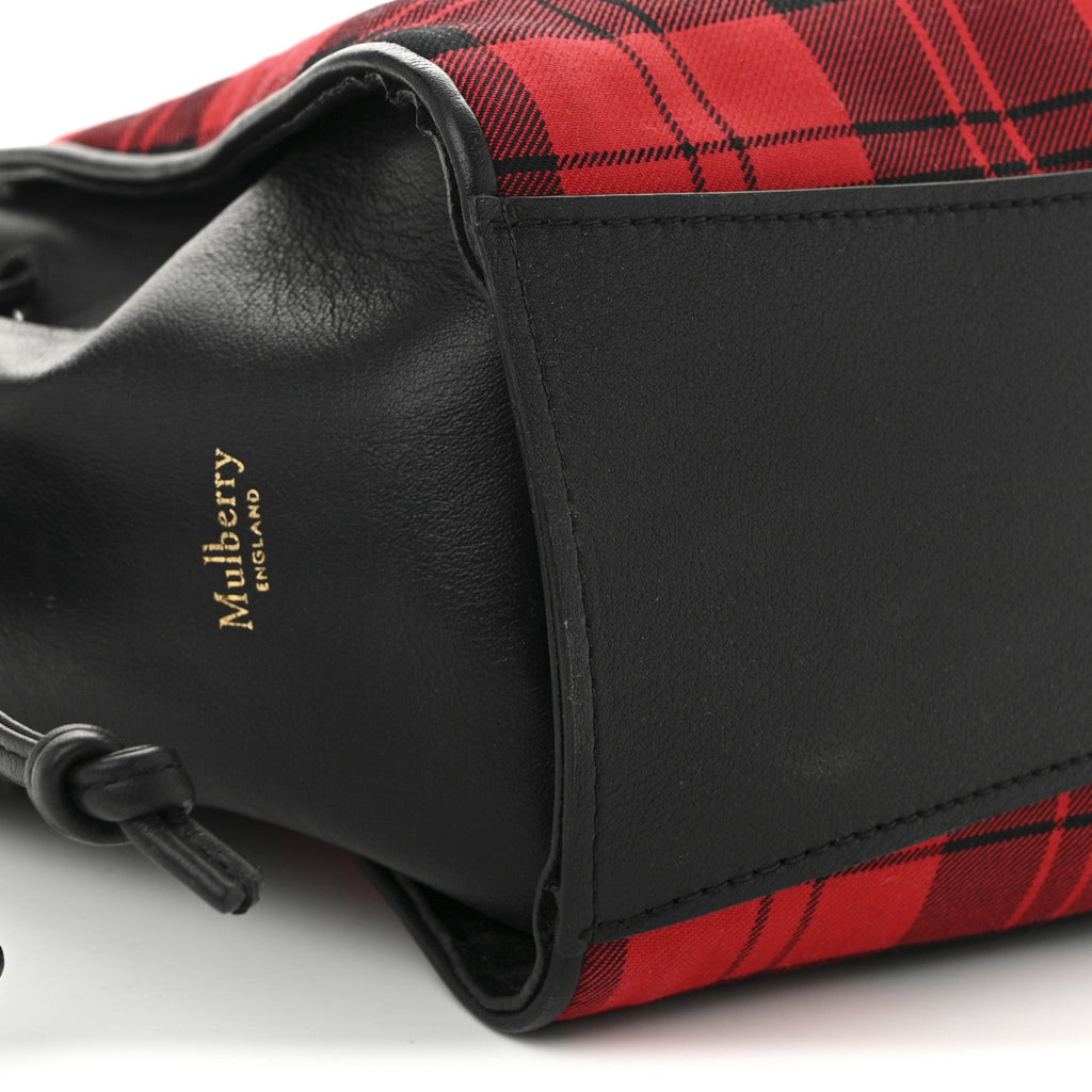 Calfskin Tartan Cotton Canvas Small Iris Tote Black Red Multicolor