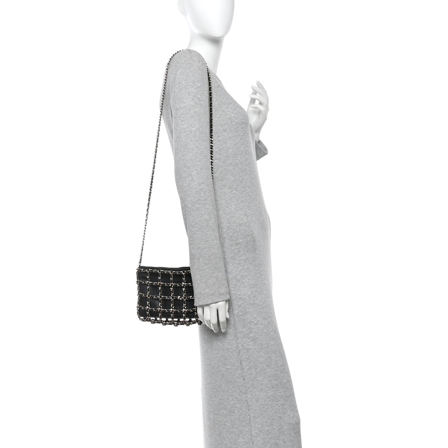 Lambskin Chain Frame Shoulder Bag Black
