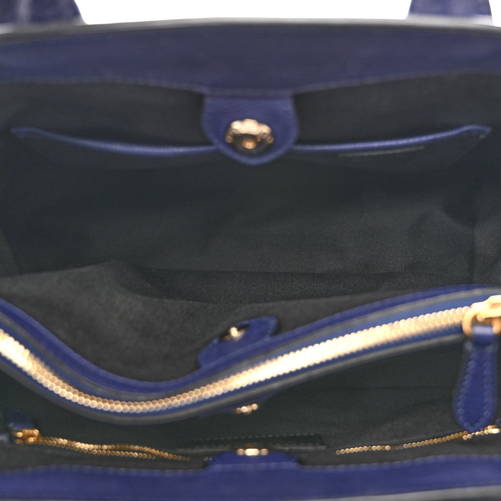 Derby Calfskin House Check Medium Banner Tote Ink Blue