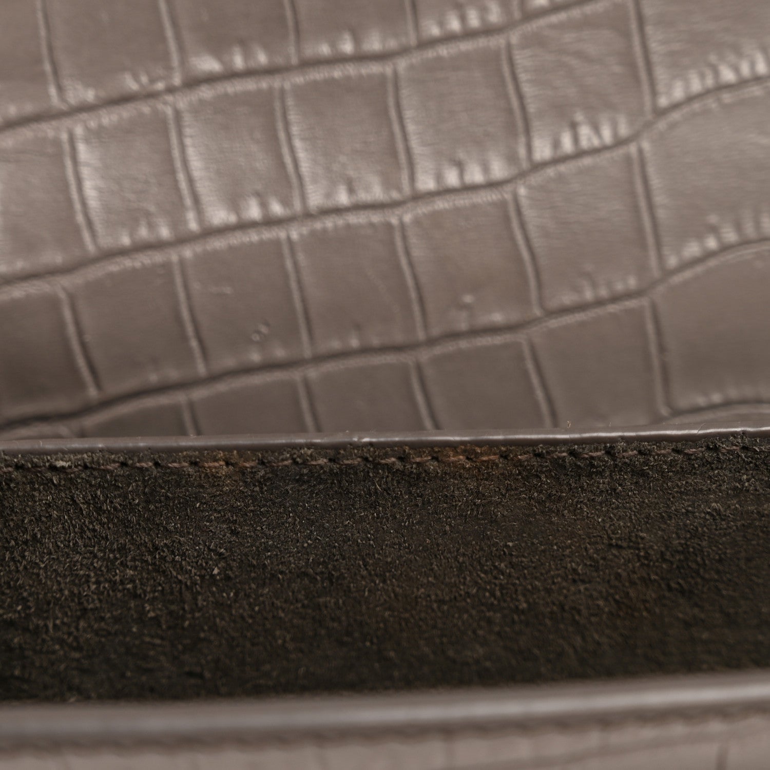 Calfskin Crocodile Embossed Medium Monogram Sunset Fog