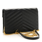Grain De Poudre Matelasse Chevron Monogram Envelope Chain Wallet Black