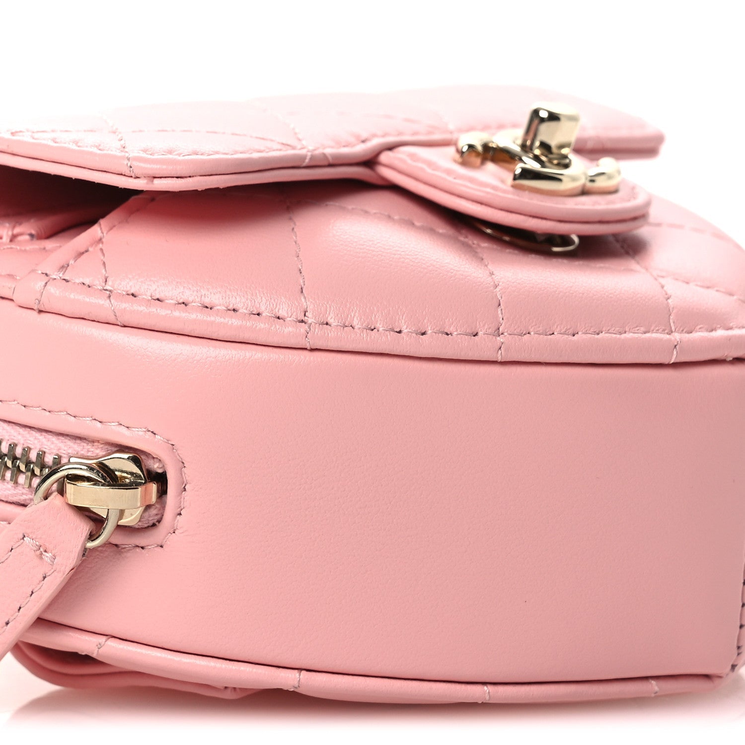 Lambskin Quilted CC In Love Heart Waist Belt Bag With Chain Light Pink