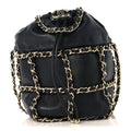 Lambskin Bucket Chain Drawstring Bag Black