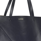 Shiny Calfskin Large Puzzle Fold Tote Abyss Blue