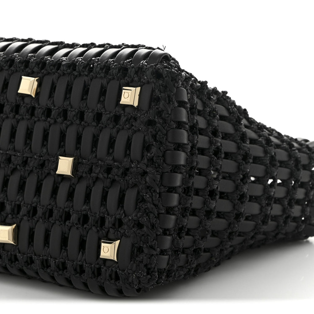 Raffia Calfskin The Studio Box Tote Black