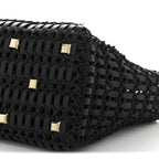 Raffia Calfskin The Studio Box Tote Black