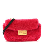 Shearling Nappa Mini Be Baguette Shoulder Bag Fuxia Black