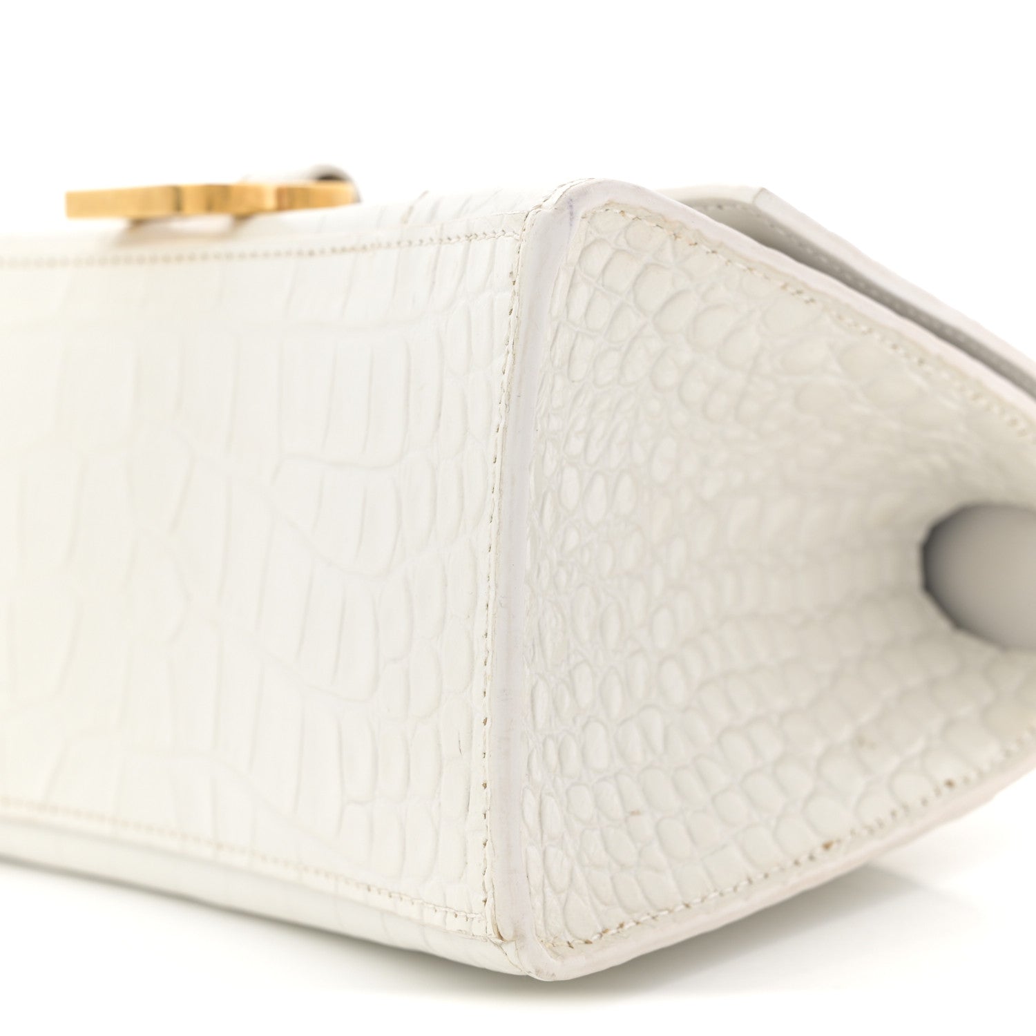 Calfskin Crocodile Embossed Small Hourglass Top Handle Bag White