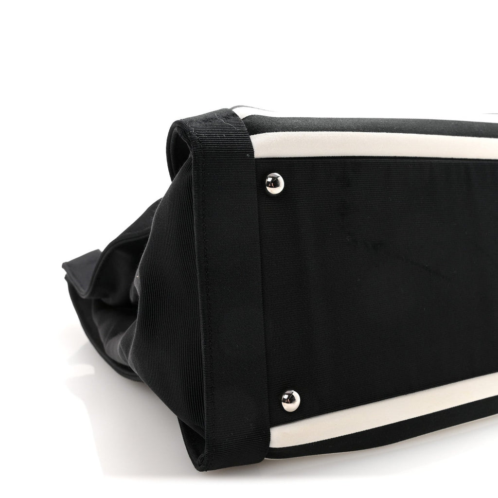 Canvas Grosgrain Striped CC Shopping Tote Black White