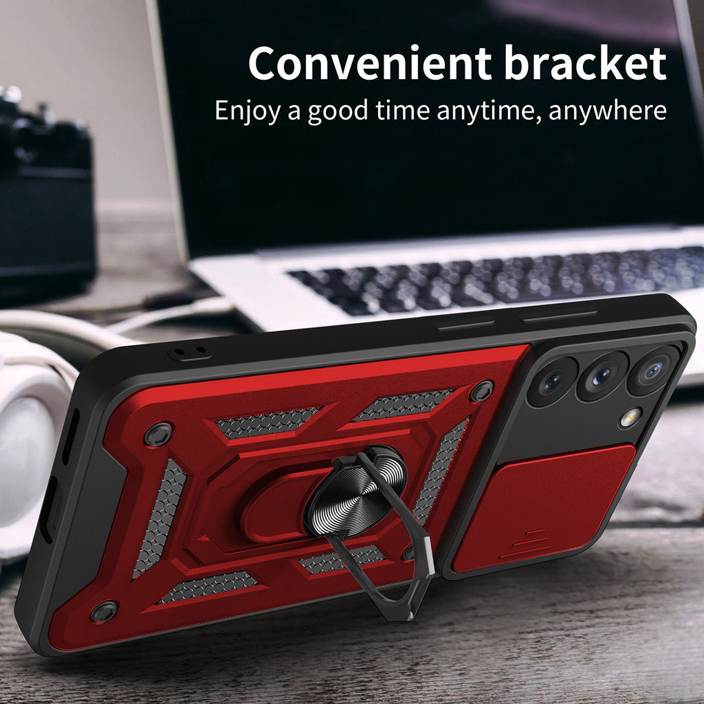Kickstand Ring Holder With Slide Camera Cover Tpu Magnetic Car Mount For Galaxy S23  In Red