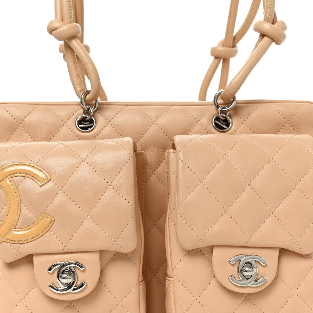 Calfskin Quilted Small Cambon Multipocket Reporter Beige