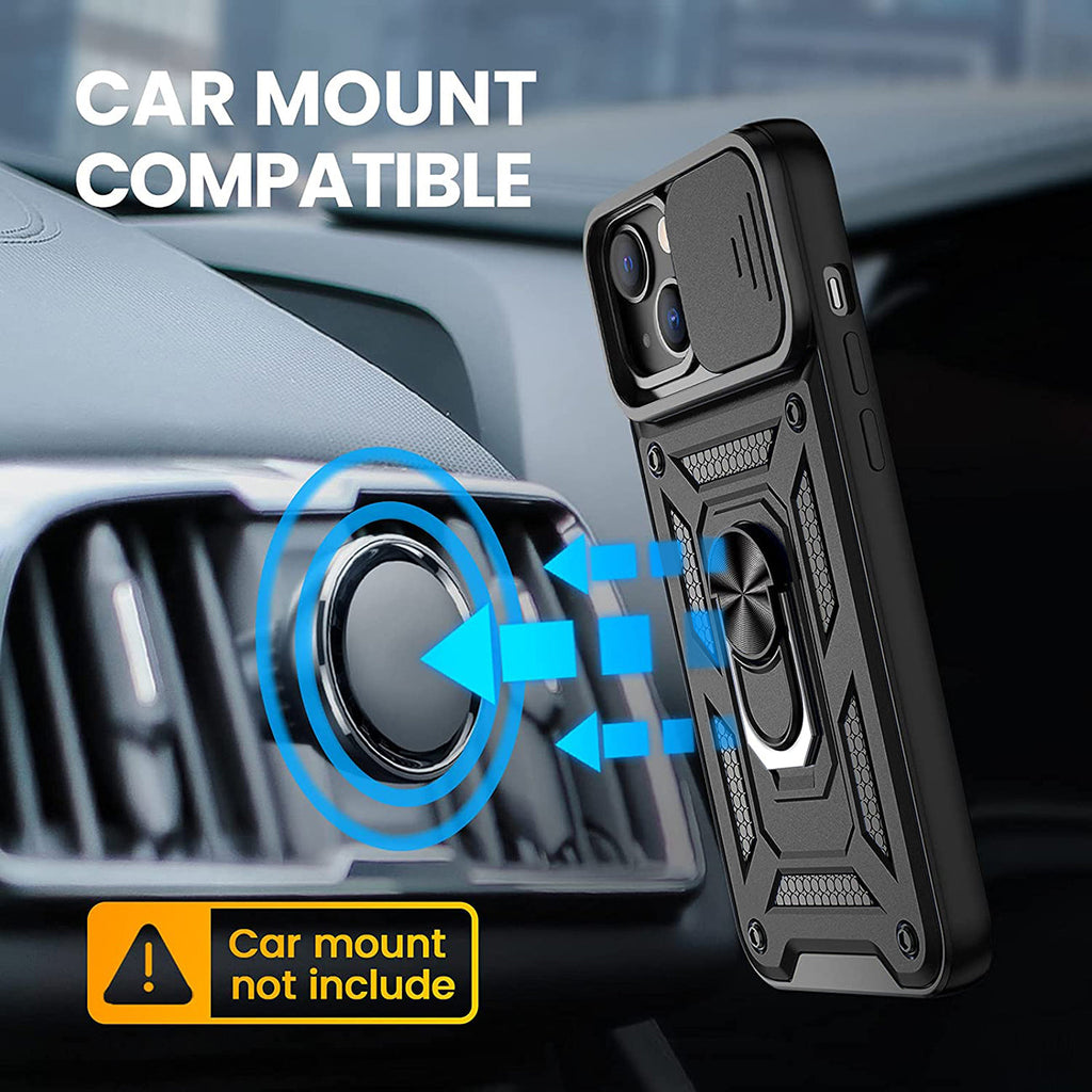 Kickstand Ring Holder With Slide Camera Cover Tpu Magnetic Car Mount For Apple Iphone 13 In Black