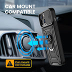 Kickstand Ring Holder With Slide Camera Cover Tpu Magnetic Car Mount For Apple Iphone 13 In Black