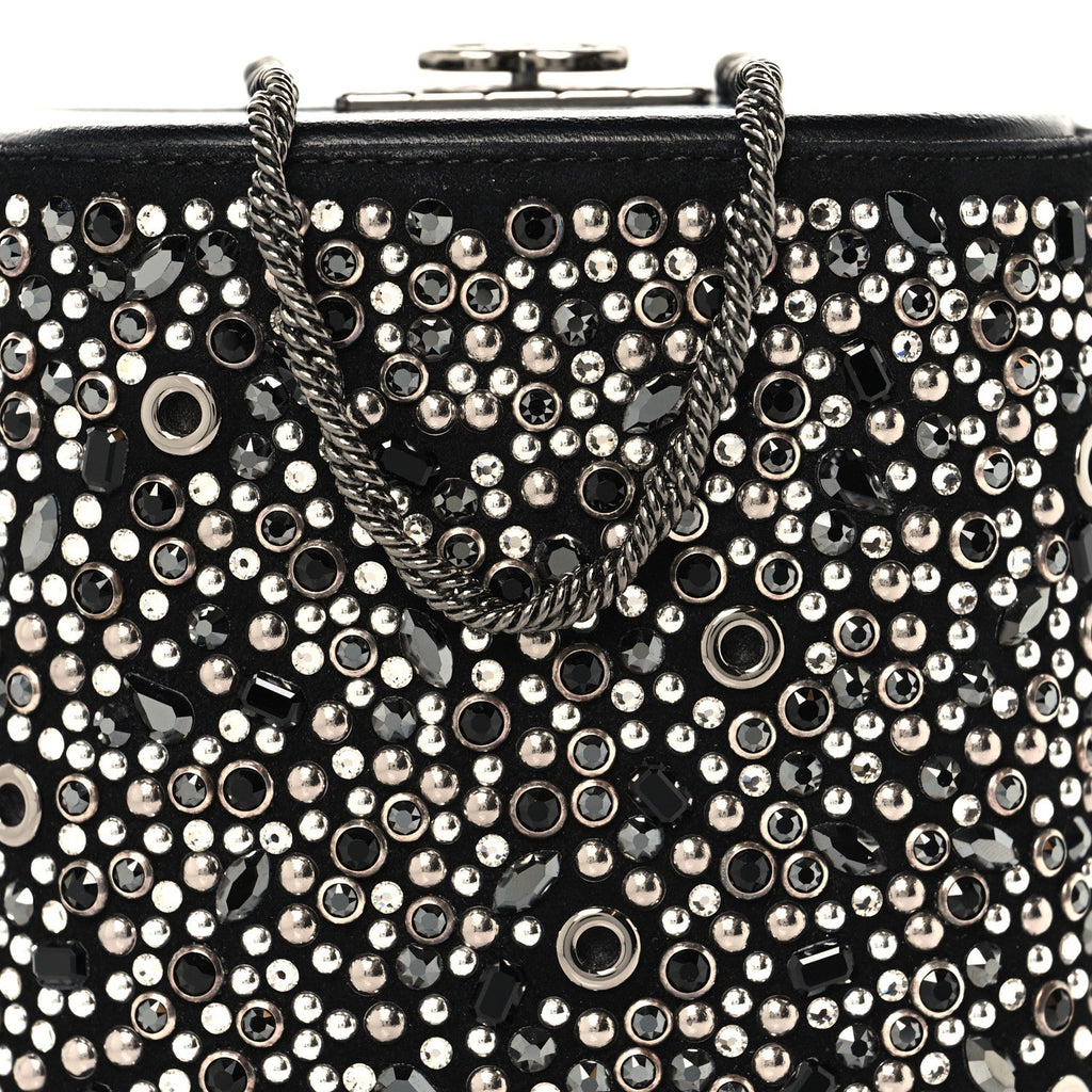 Crystal Calfskin Minaudiere Clutch Black