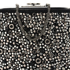 Crystal Calfskin Minaudiere Clutch Black